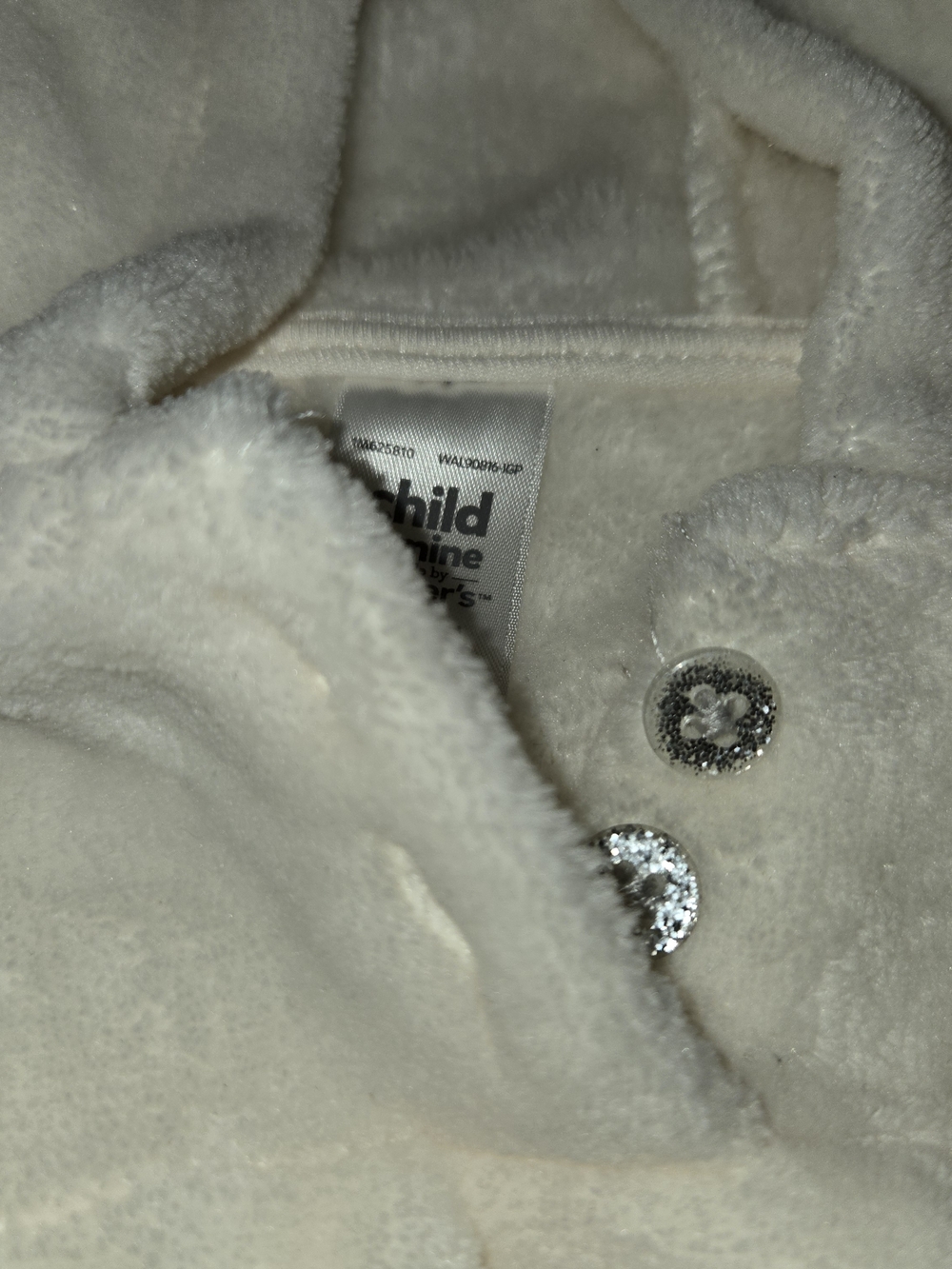 Child of Mine Cream Plush Hooded Puffer with Sparkle Buttons SZ 6-9M